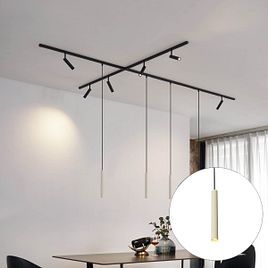 Modernes Schienensystem mit 6 Strahlern und 4 Pendelleuchten Beige mit Schwarz 1-phasig - Slimline Uzzy Keno