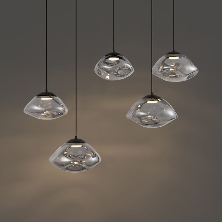 Design hanglamp zwart met smoke glas 5-lichts - Gus