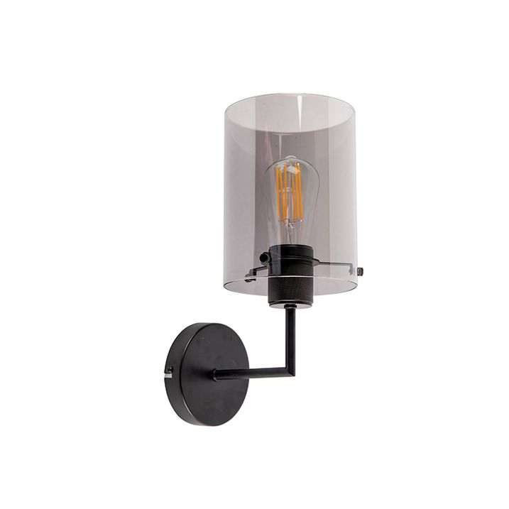 Designová nástěnná lampa černá s kouřovým sklem - Dome