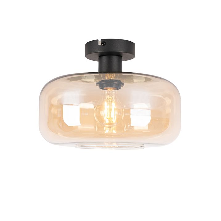 Plafonska lampa u stilu Art Deco crna sa jantarnim staklom - Bizle