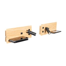 Set-of-2-Wall-Light-Black-with-Wood-Incl.-LED-with-USB-and-Inductive-Charger---Riza