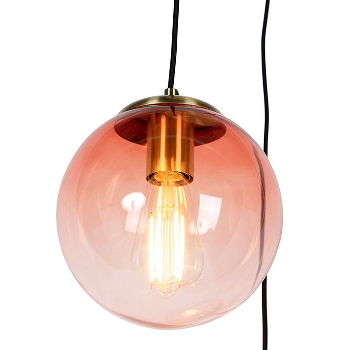 Art Deco viseća lampa mesing 45 cm 3-svetla roze - Pallon