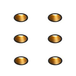 Set med 6 moderna infällda spotlights svarta med guld GU10 35 mm IP44 - Dept
