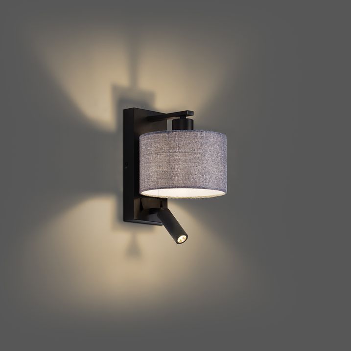 Moderne wandlamp zwart met grijs rond en leeslamp - Puglia
