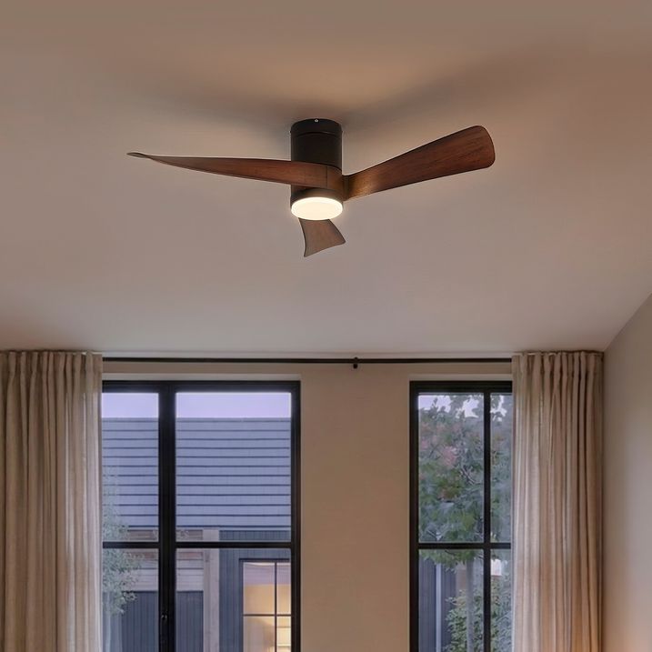 Plafondventilator zwart met walnoot hout print 132cm incl. LED dimbaar met afstandsbediening - Twist