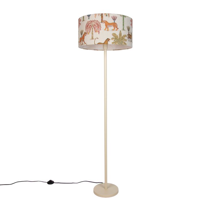 Japandi golvlampa beige med flerfärgad lampskärm med djurmönster 50 cm - Simplo