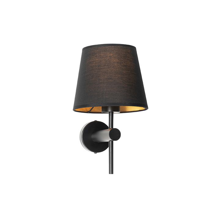 Moderne wandlamp zwart incl. kap met gouden binnenkant - Pluk