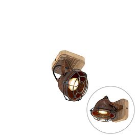 Foco industrial inclinable marrón óxido con madera - Gina