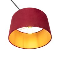 Pendelleuchte-schwarz-mit-rotem-Samtlampenschirm-mit-Gold-35-cm---Blitz