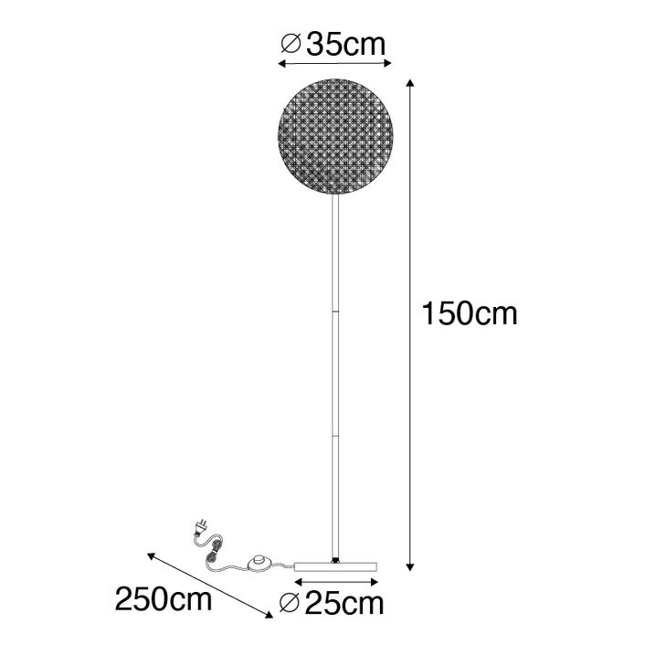 Rustikální stojací lampa černá s ratanem 35 cm - Kata