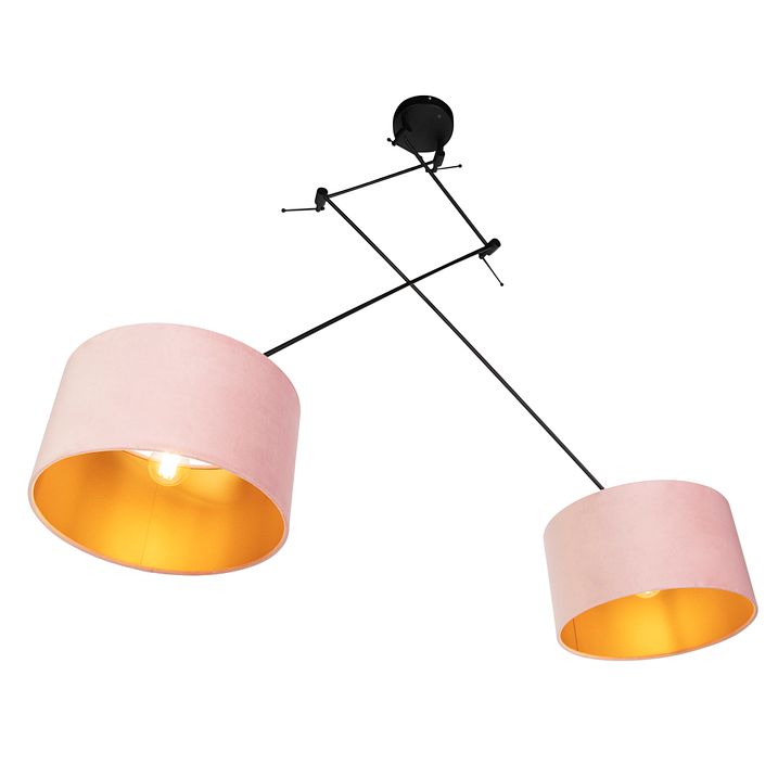 Zidna lampa crna sa plišanim abažurima roze sa zlatom 35 cm 2-svetla - Blitz