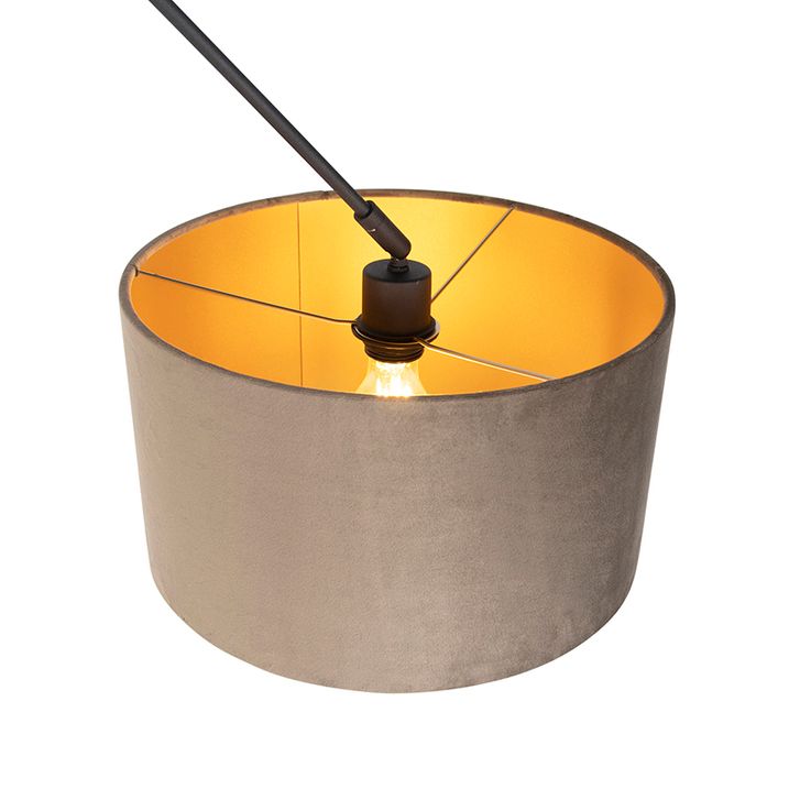 Hengende lampe svart med taupe fløyelskjerm med gull 35 cm - Blitz