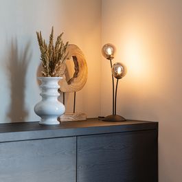 Moderne tafellamp zwart 2-lichts met smoke glas - Athens