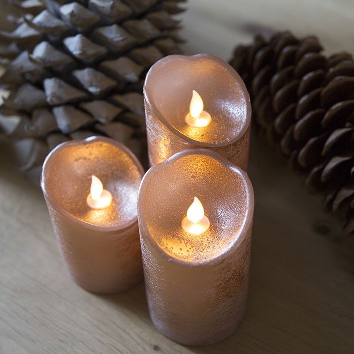 Kerstverlichting decoratie kaars LED koper set van 3
