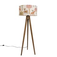 Puinen-lattiavalaisin-monivärisellä-ja-eläinkuvioisella-varjostimella-50cm---Tripod-Classic