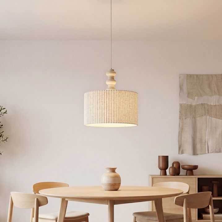 Japandi Pendant Lamp Beige with Linen Shade 50cm - Fedde
