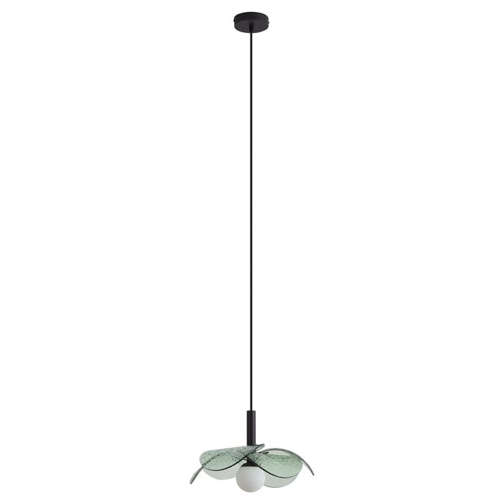 Design hanglamp zwart met groen glas - Kemner