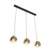Art-Deco-Hängeleuchte-schwarz-mit-goldfarbenem-Glas-länglich-3-flammig---Pallon