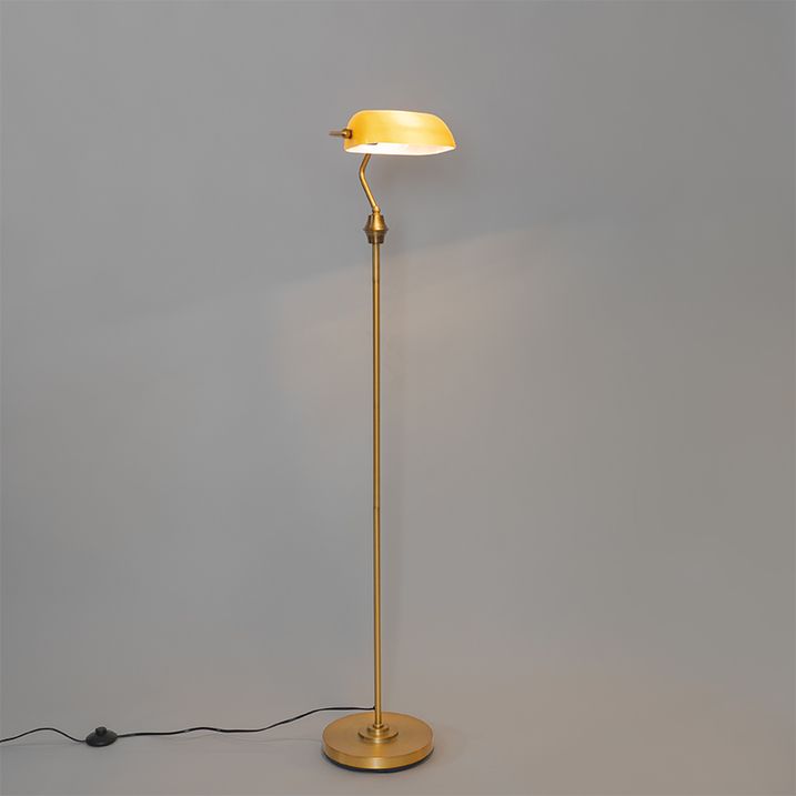 Klasická stojací lampa notáře bronzová s jantarovým sklem - Banker