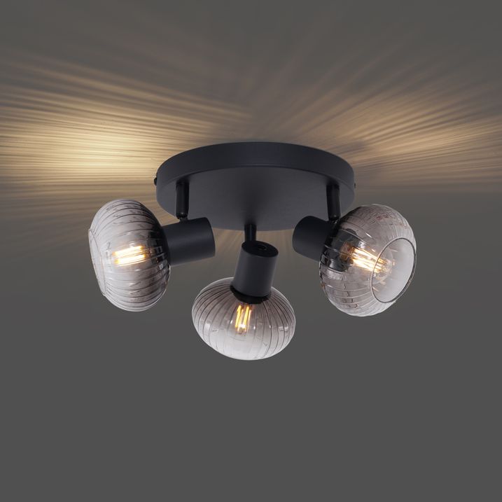 Modern Ceiling Spotlight Black with Round Smoked Glass 3-Light - Teddy
