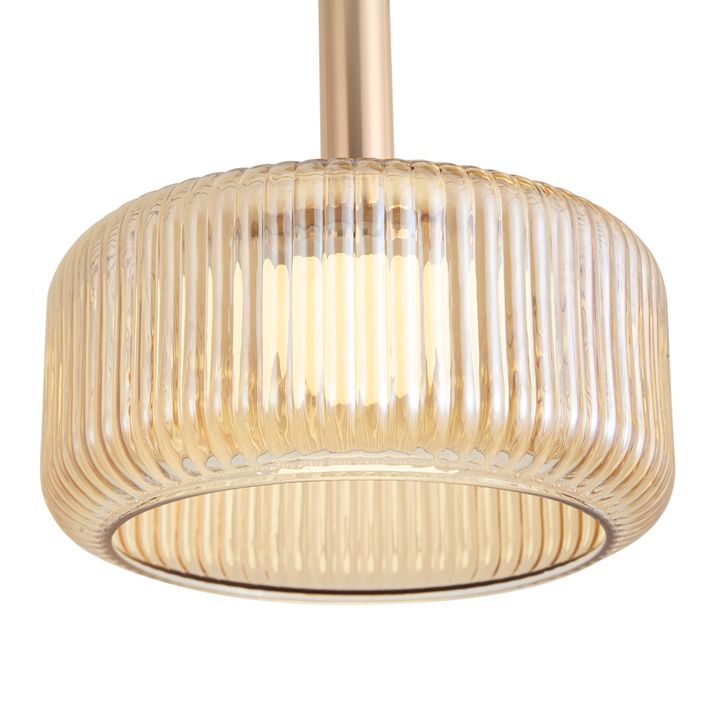 Design hanglamp roségoud met amber glas incl. LED 3-staps dimbaar 3-lichts Easylift - Fiera