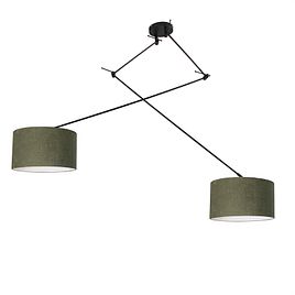 Suspension noire avec abat-jour 35 cm vert réglable 2 lumières - Blitz