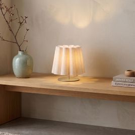 Candeeiro de Mesa Japandi Bege com Abajur de Tecido 22cm - Jenni