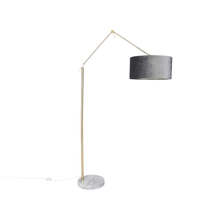 Moderní stojací lampa zlatý sametový stín šedý 50 cm - Editor