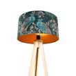 Moderní-stojací-lampa-dřevěná-s látkovým-stínítkem-černý-páv-50-cm---Tripod-Classic