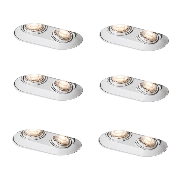 Sæt med 6 afrundede indbygningsspots hvid GU10 50mm 2-lys - Hubs