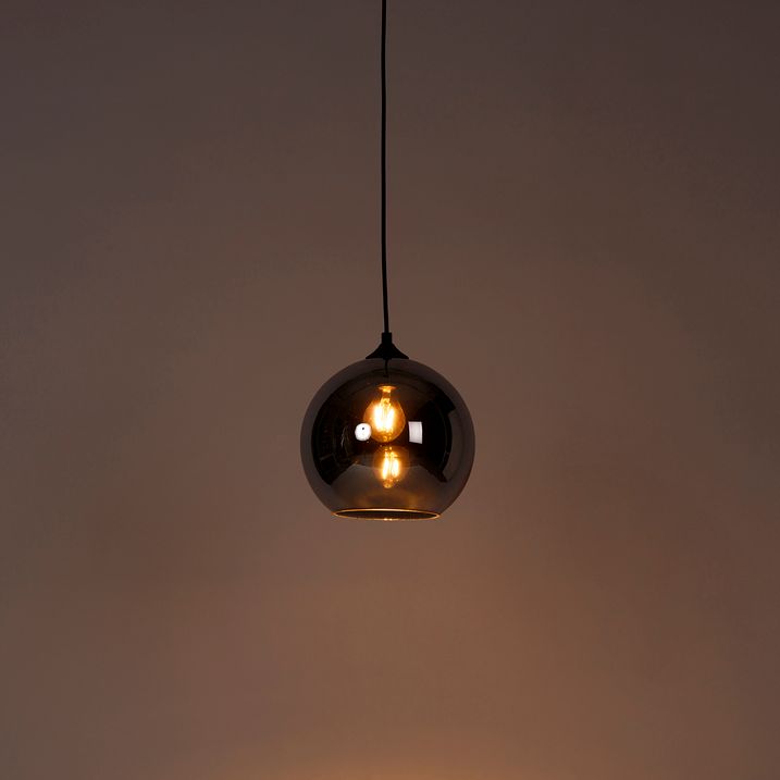 Candeeiro suspenso Art Deco preto com vidro fumado - Wallace