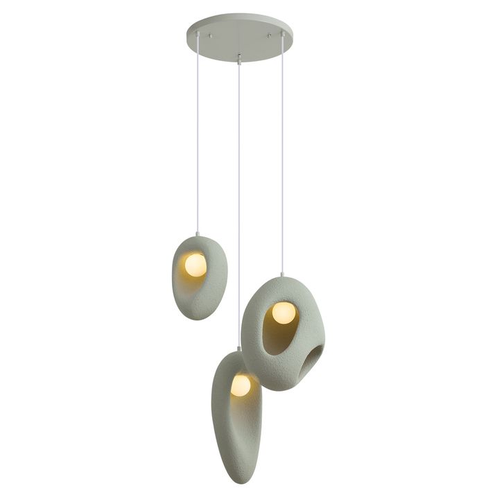 Japandi Pendant Lamp White with Organic Light Green Shade 3-Light - Moonstone