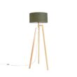 Stojací-lampa-na-trojnožce-dřevěná-s stínítkem-50-cm-zelená---Puros