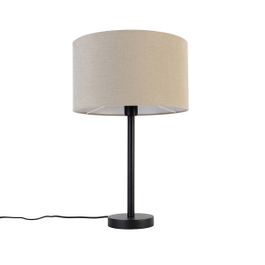 Nowoczesna lampa stołowa czarna z jasnobrązowym abażurem z tkaniny 35 cm - Simplo