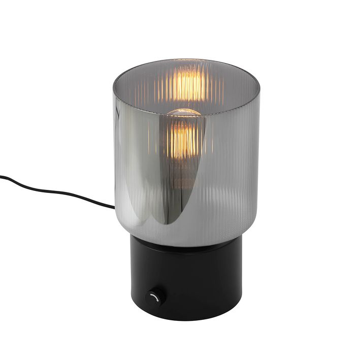 Art Deco stolní lampa černá s kouřovým sklem - Laura