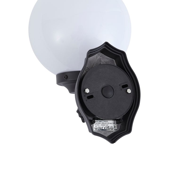 Candeeiro de Parede Exterior Clássico Preto com Vidro Opal IP44 - Champs