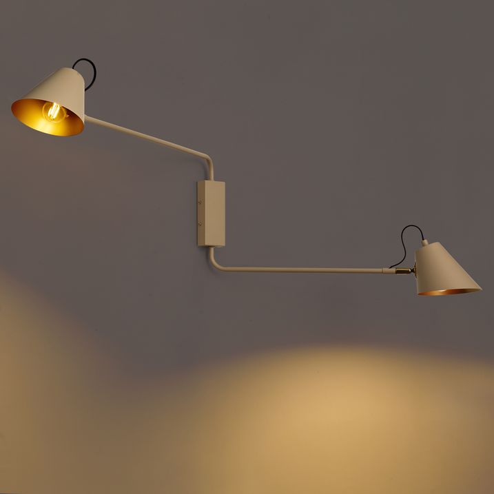 Moderne wandlamp taupe met goudkleurige binnenkant verstelbaar 2-lichts - Lune
