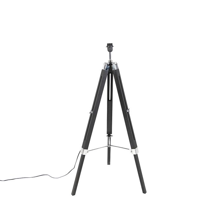 Podna lampa na tronošcu crna sa 45cm platnenim abažurom tamno sive boje