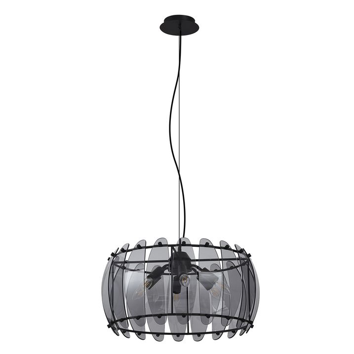 Lampa suspendată inteligentă neagră cu sticlă fumurie rotundă cu 6 lumini, inclusiv WiFi C35 - Mochan