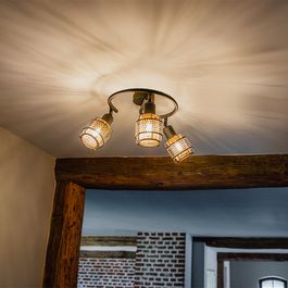 Plafón de diseño negro con dorado 3-luces redondo - Noud