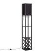Moderne-vloerlamp-zwart-met-stoffen-kap-en-wijnrek---Stojan-Wine