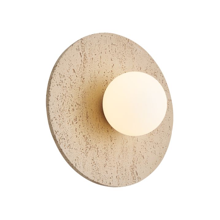 Japandi Wall Lamp Natural Stone Round with Opal Glass - Josie