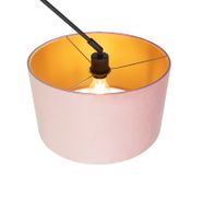 Pendelleuchte-schwarz-mit-Samt-Schirm-altrosa-mit-Gold-35-cm---Blitz