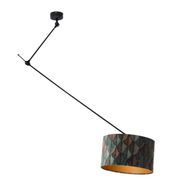 Hanglamp-zwart-met-velours-lampenkap-blad-dessin-met-gouden-binnenkant-40/40/40---Blitz