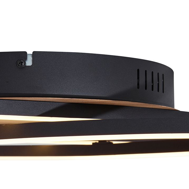 Lampa sufitowa czarna z drewnem orzechowym z LED z 3-stopniową regulacją jasności 2-źródła światła - Kane