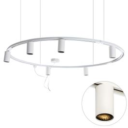 Modernes Hängeschienensystem mit 6 Strahlern weiß 1-phasig GU10 50mm - Iconic Ruby Honey