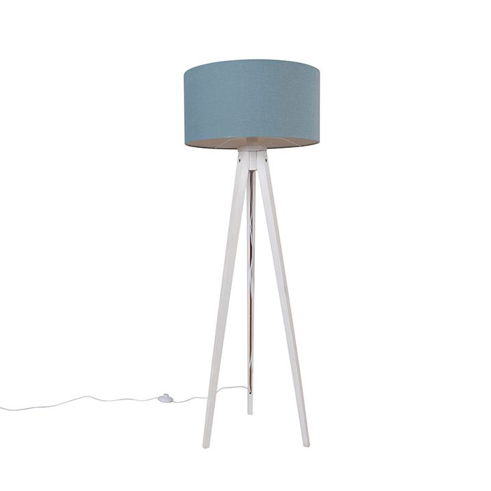 Stojací lampa stojan bílá s světle modrým stínítkem 50 cm - Tripod Classic
