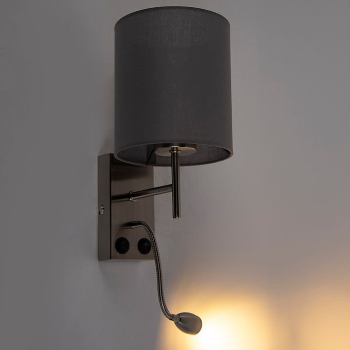 Moderne wandlamp staal met katoenen grijze kap - Stacca