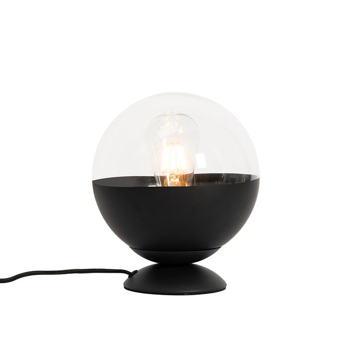 Lámpara de mesa retro negra con cristal transparente - Eclipse