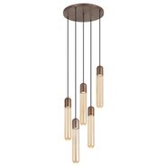 Art-Deco-Pendant-Lamp-Dark-Bronze-with-Ribbed-Glass-5-Light---Walcott